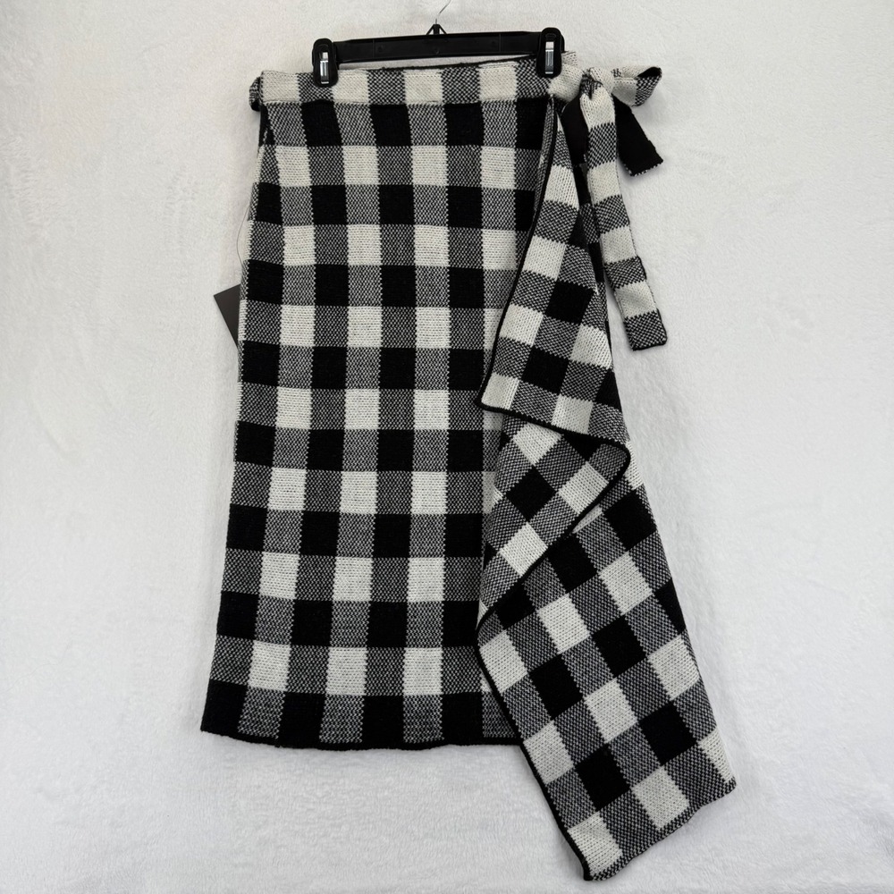 Pomander Place Black White Gingham Knit‎ Wrap Skirt Women's Size M
